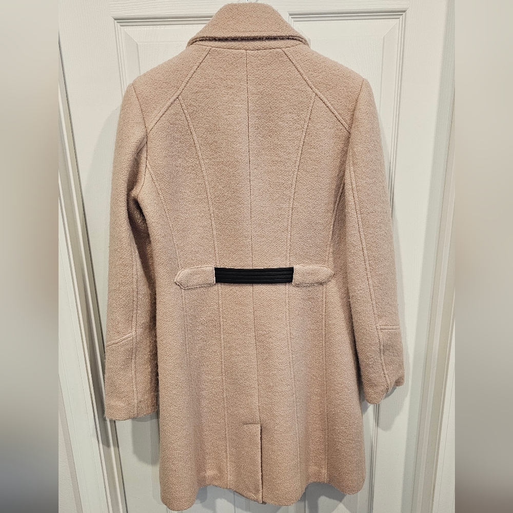 Karl Lagerfeld Womens Cream Wool Blend Coat With Leather Trim - Size M - Picture 2 of 13